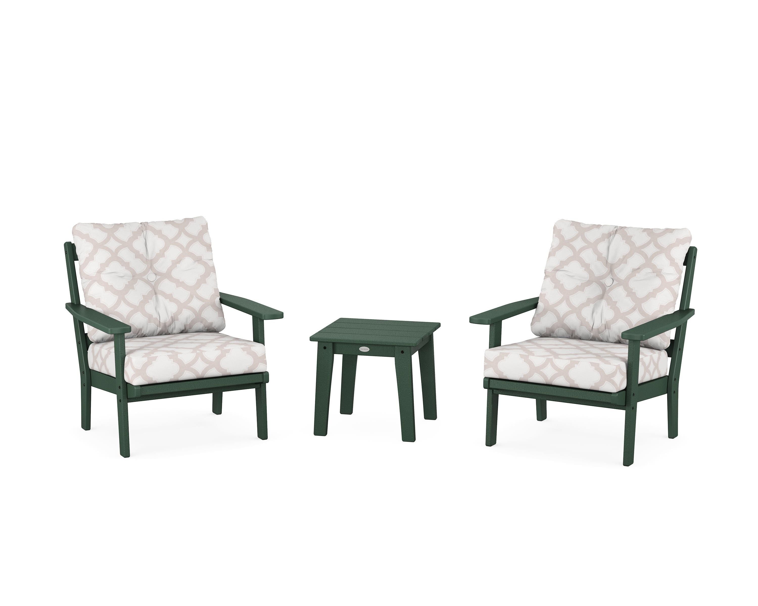 POLYWOOD® Prairie 3-Piece Deep Seating Set in Green / Trellis Dune Burlap
