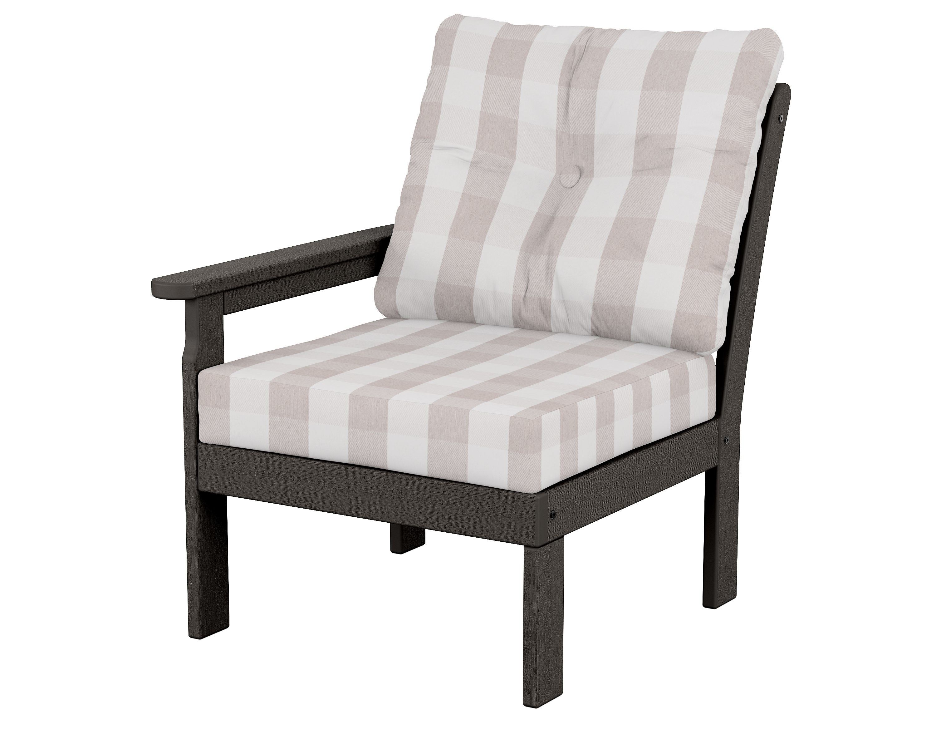 POLYWOOD® Vineyard Modular Left Arm Chair in Vintage Coffee / Buffalo Plaid Dune Burlap