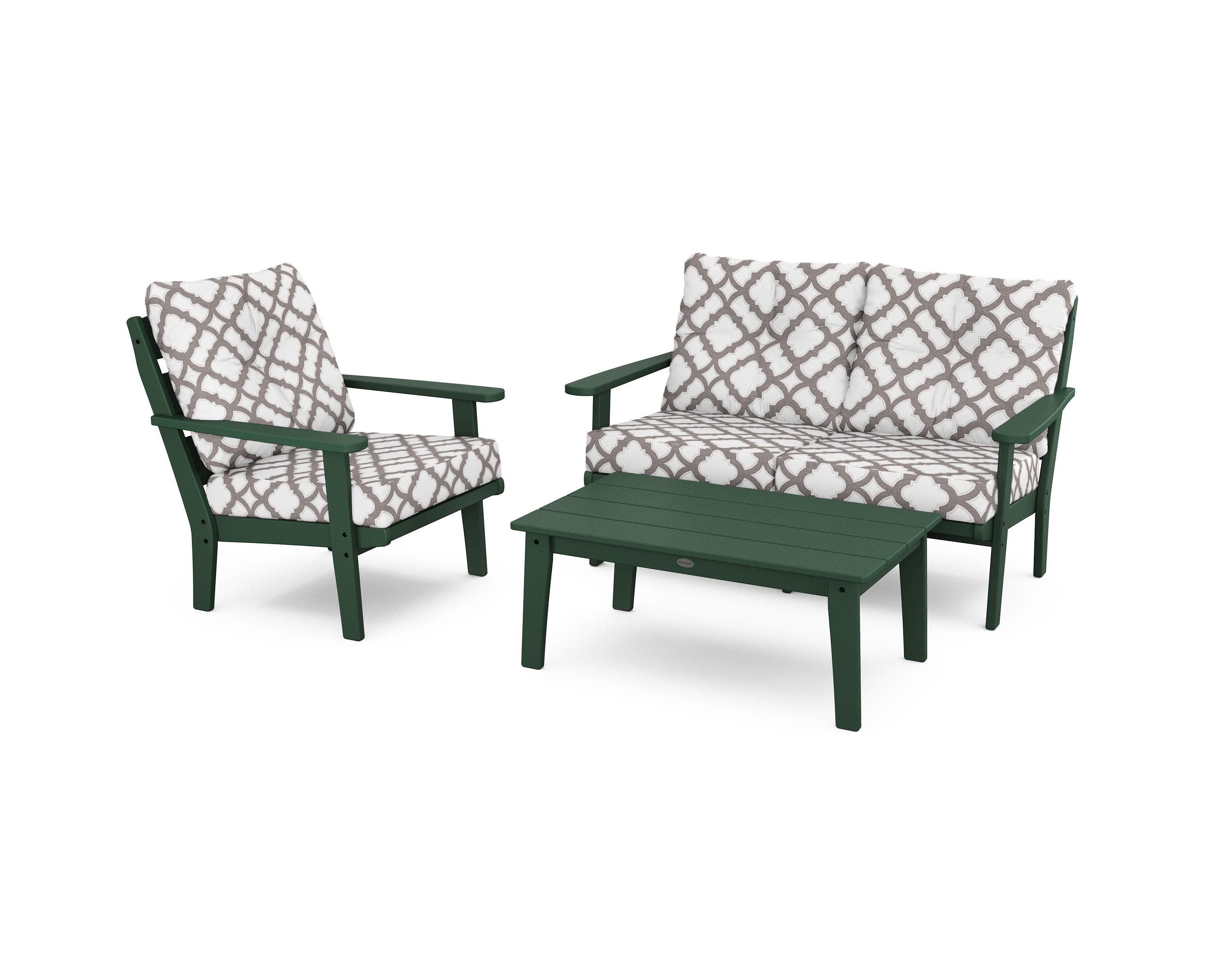 POLYWOOD® Lakeside 3-Piece Deep Seating Set in Green / Trellis Grey Mist