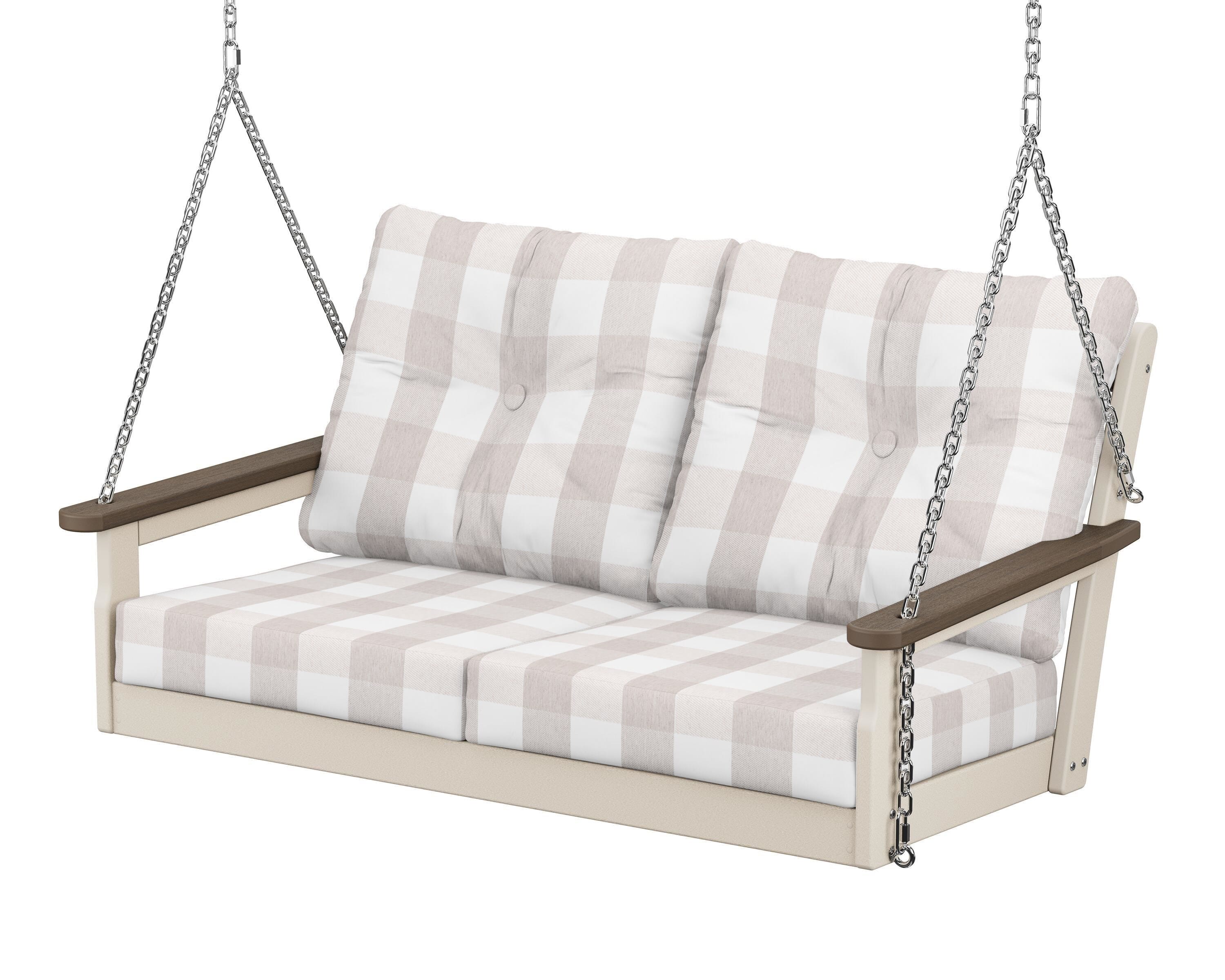 POLYWOOD® Vineyard Deep Seating Swing in Sand / Kona / Buffalo Plaid Dune Burlap