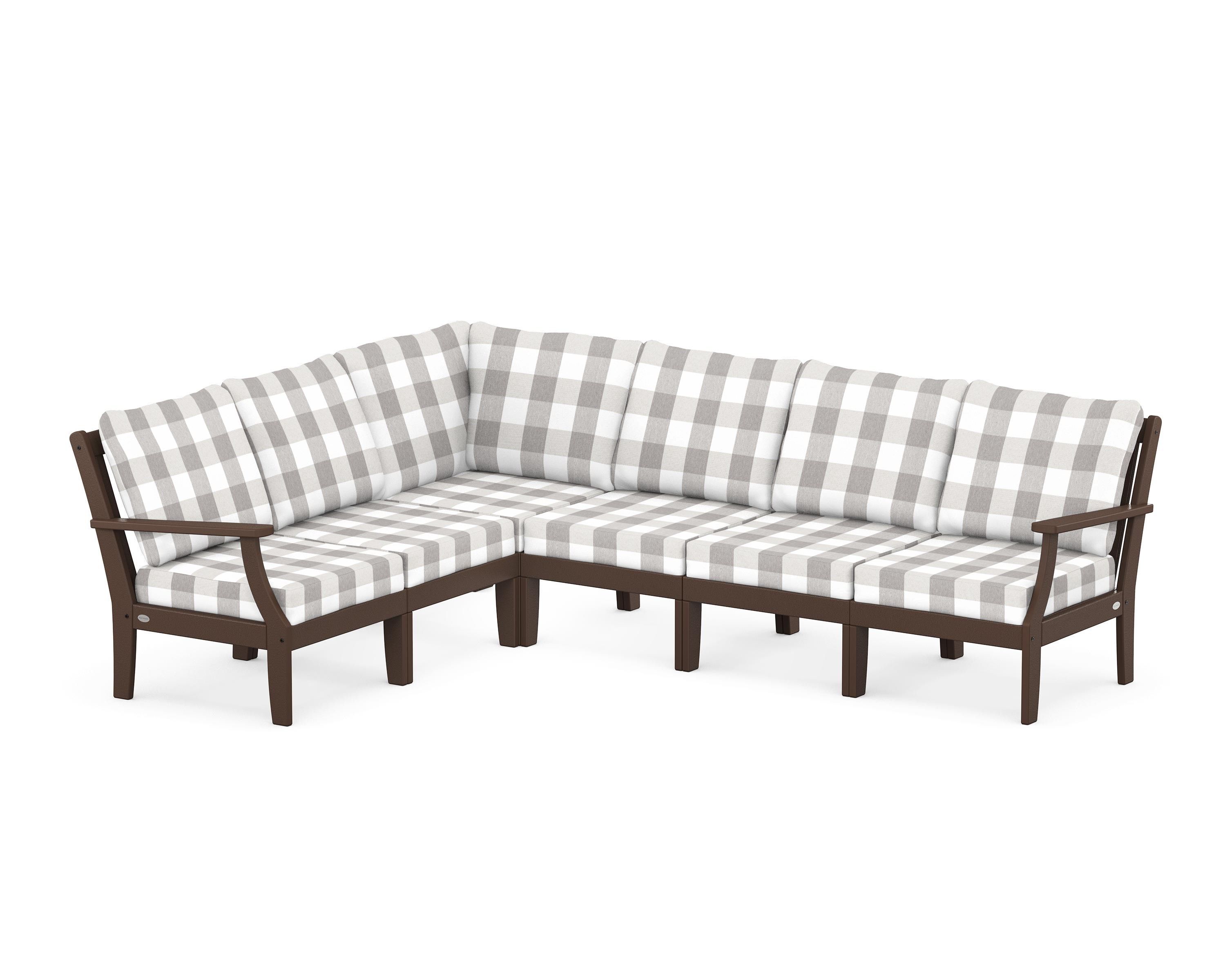 POLYWOOD® Braxton Modular 6-Piece Deep Seating Set in Mahogany / Buffalo Plaid Grey Mist
