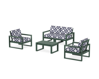 POLYWOOD® EDGE Sectional 4-Piece Deep Seating Set with Loveseat in Green / Trellis Navy