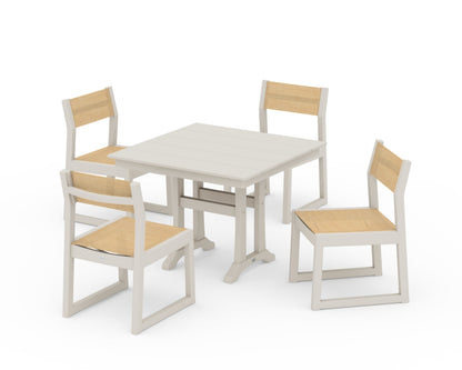 POLYWOOD® EDGE Sling 5-Piece Farmhouse Trestle Side Chair Dining Set in Sand / Dupioni Apricot Sling
