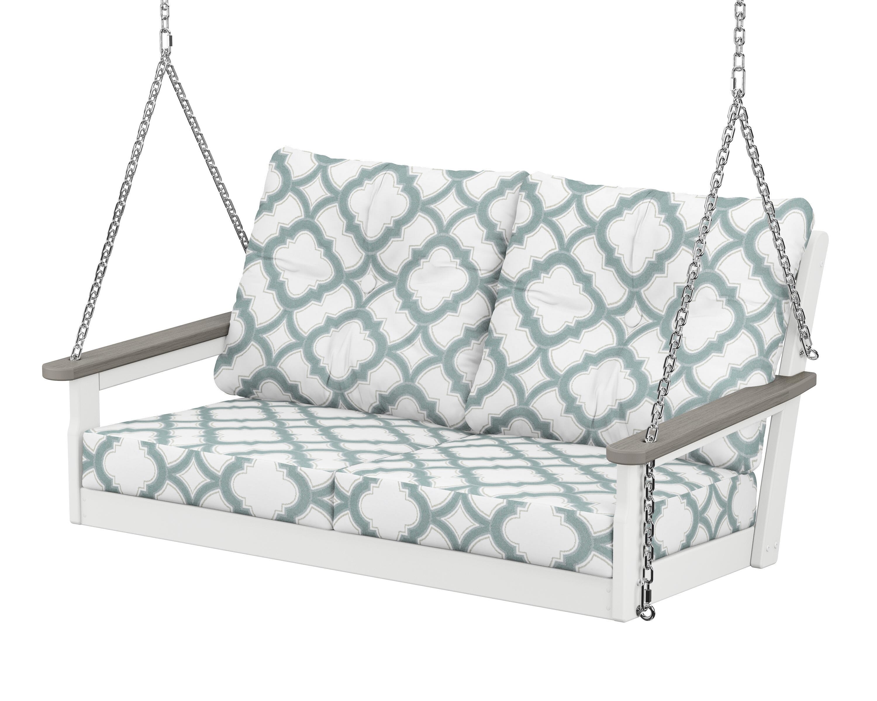 POLYWOOD® Vineyard Deep Seating Swing in White / Driftwood / Trellis Glacier Spa