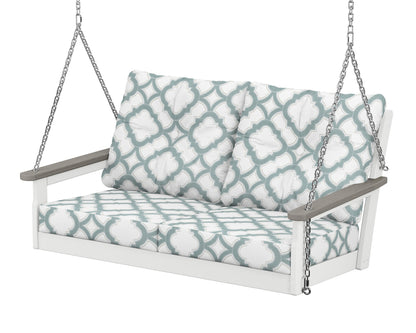 POLYWOOD® Vineyard Deep Seating Swing in White / Driftwood / Trellis Glacier Spa