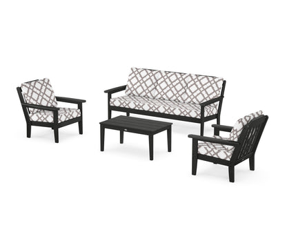 Country Living Cottage 4-Piece Deep Seating Set with Sofa in Black / Trellis Grey Mist