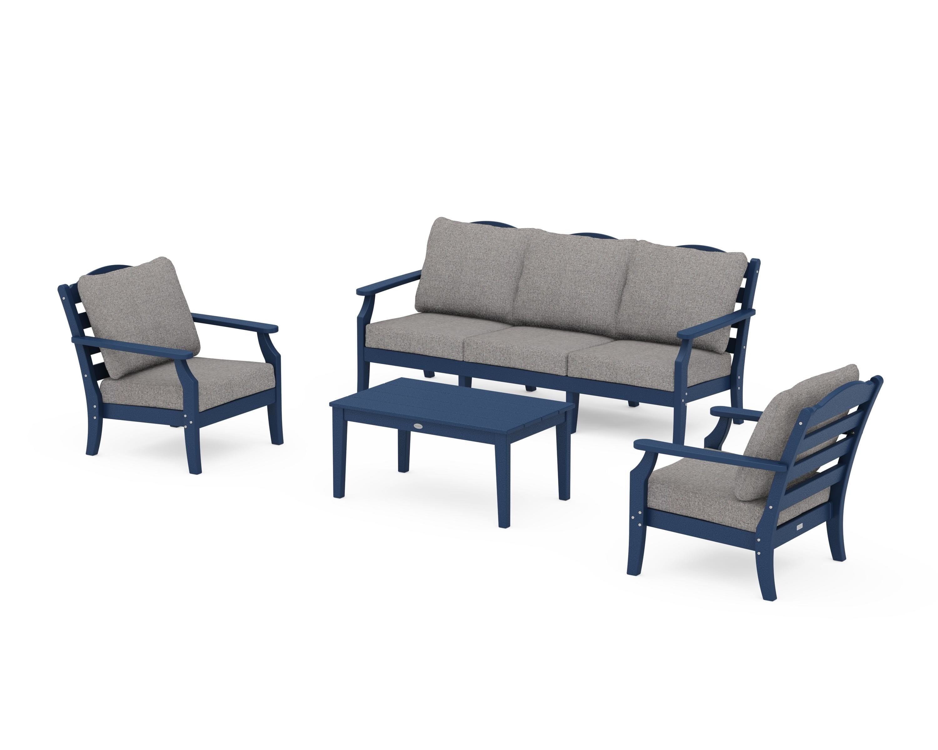 Draper James™ by  POLYWOOD® Savannah 4-Piece Deep Seating Set with Sofa in Navy / Grey Mist