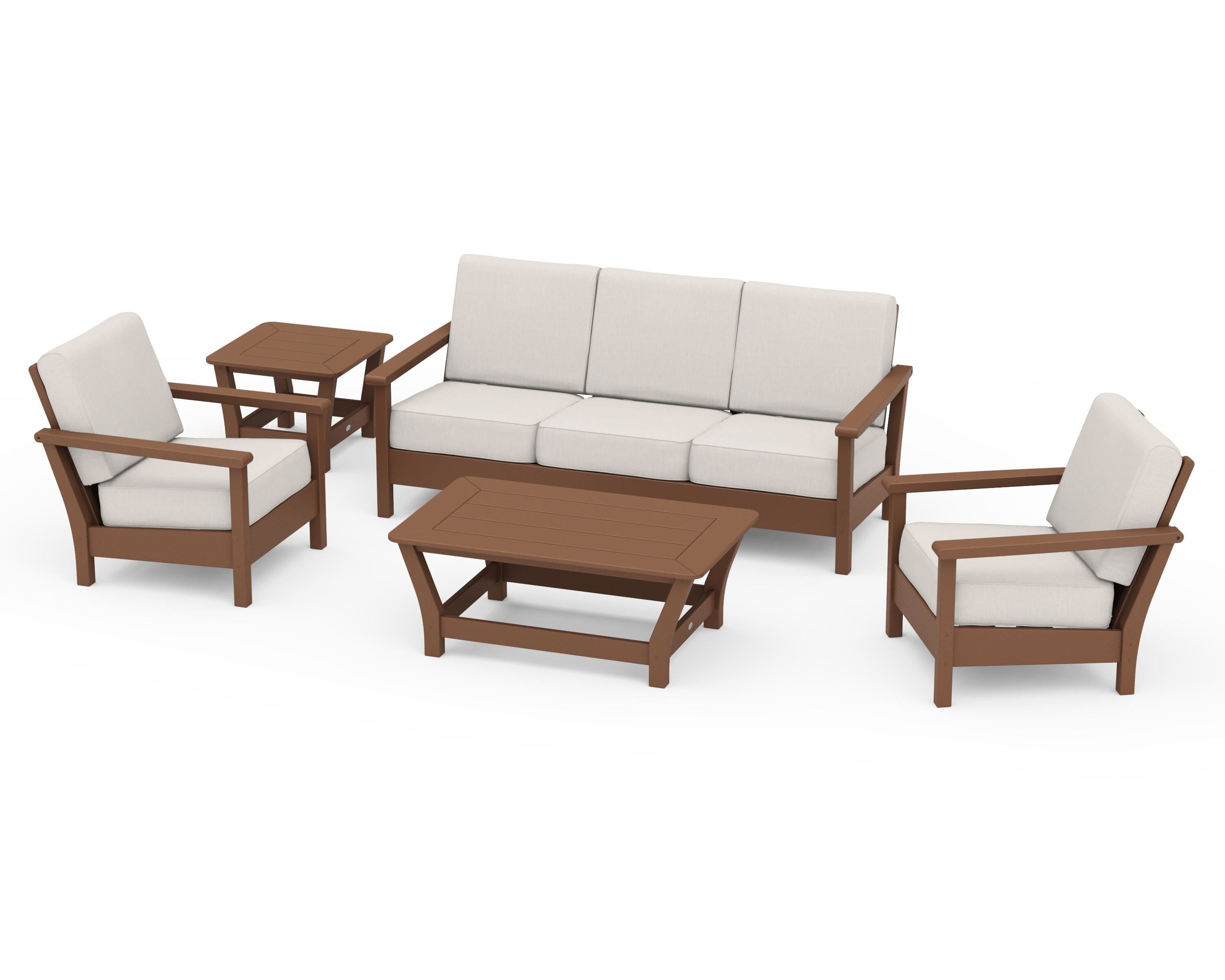 POLYWOOD® Harbour 5-Piece Deep Seating Set in Teak / Cast Ash