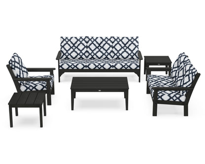 POLYWOOD® Vineyard 6-Piece Deep Seating Set in Green / Trellis Marine Indigo