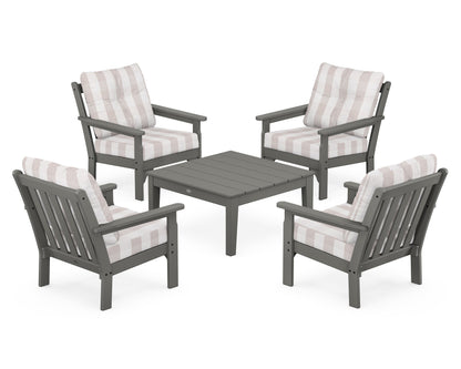 POLYWOOD® Vineyard 5-Piece Deep Seating Conversation Set in Slate Grey / Buffalo Plaid Dune Burlap