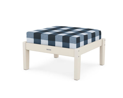Martha Stewart by POLYWOOD® Chinoiserie Deep Seating Ottoman in Sand / Buffalo Plaid Marine Indigo