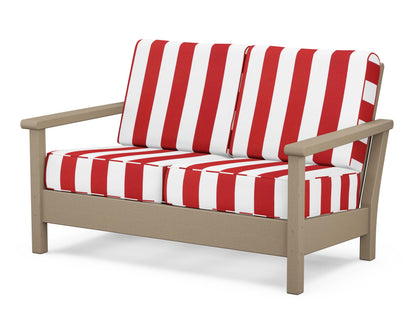 POLYWOOD® Harbour Deep Seating Loveseat in Vintage Sahara / Cabana Stripe Crimson