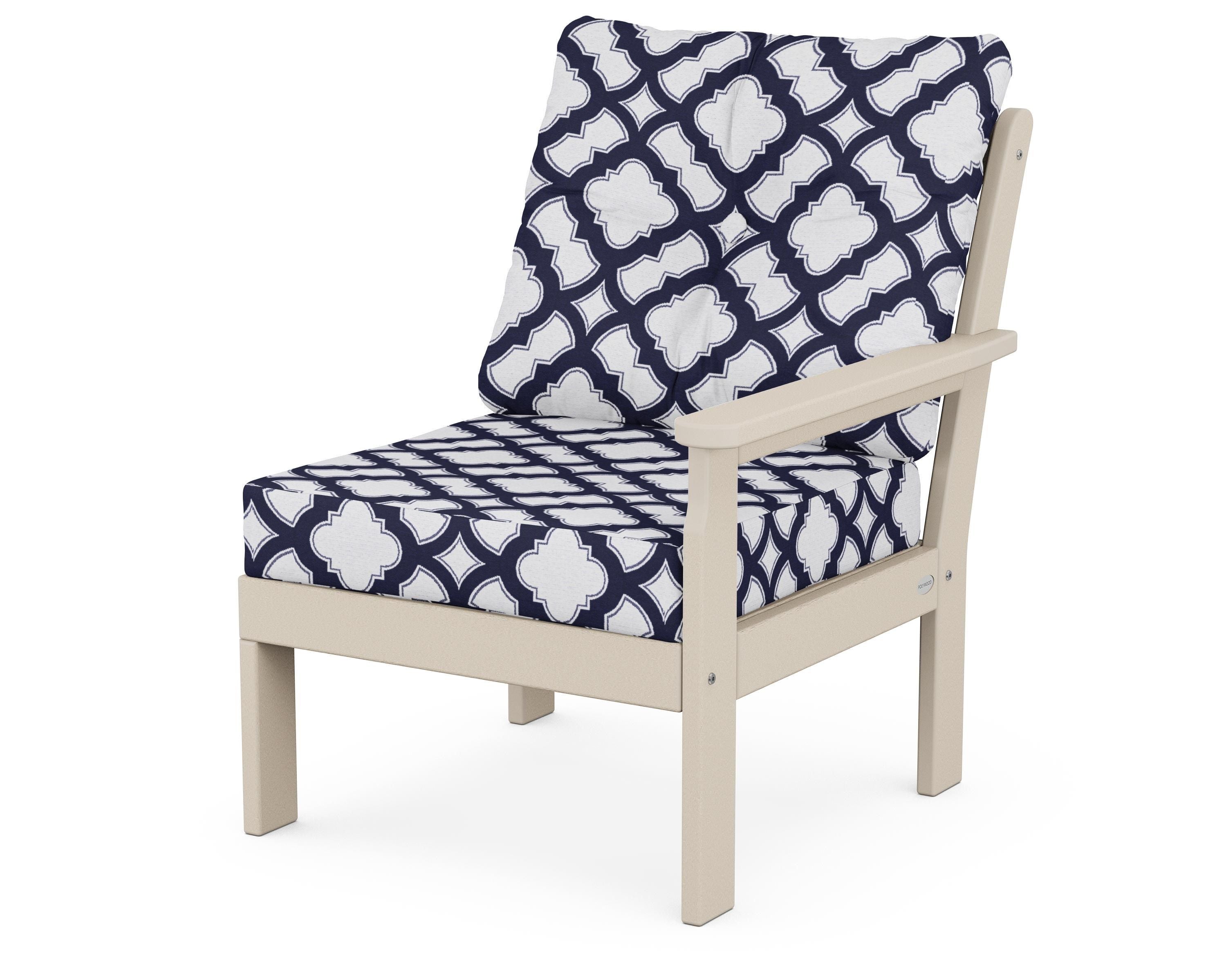 POLYWOOD® Vineyard Modular Right Arm Chair in Sand / Trellis Navy
