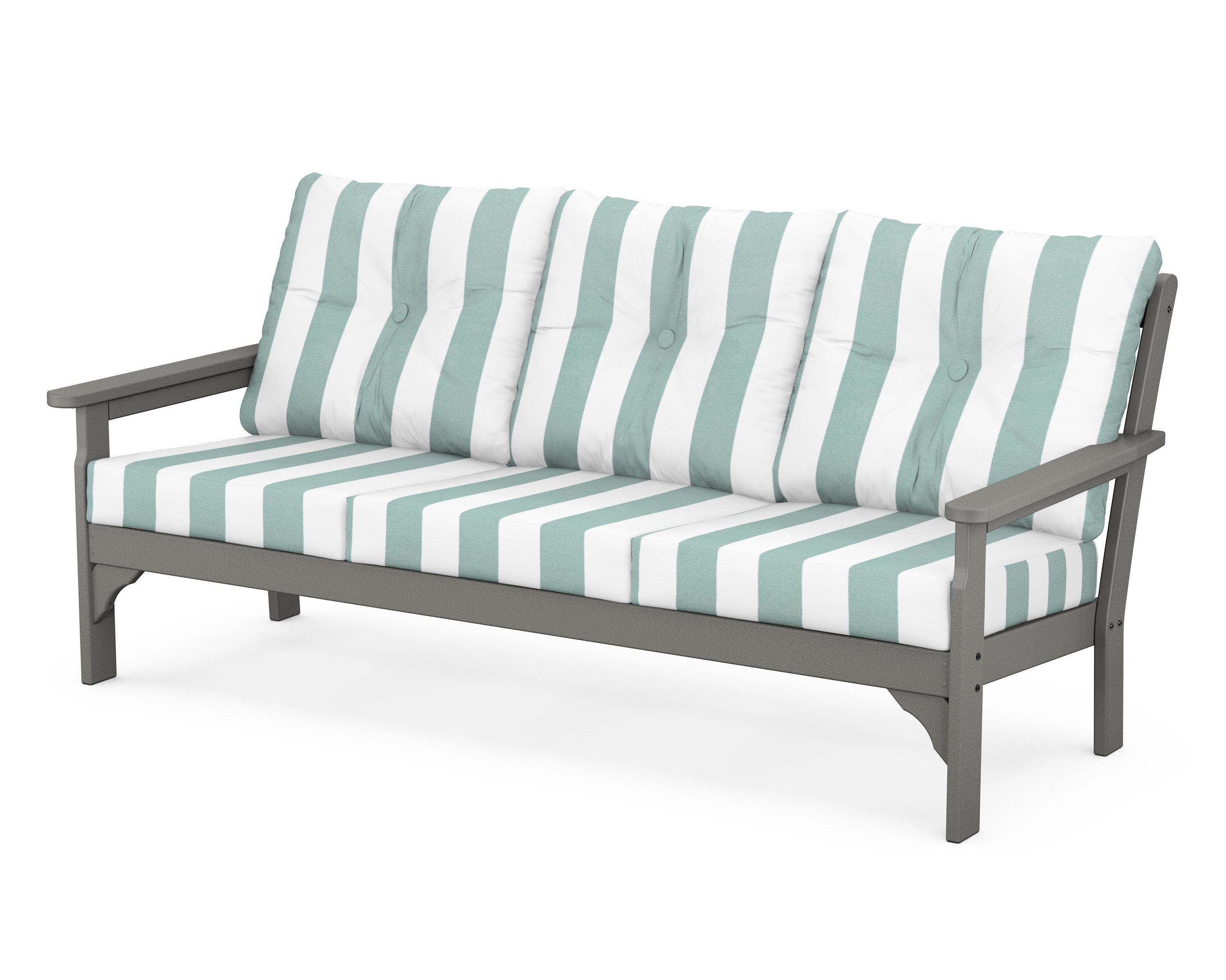 POLYWOOD® Vineyard Deep Seating Sofa in Slate Grey / Cabana Stripe Glacier Spa