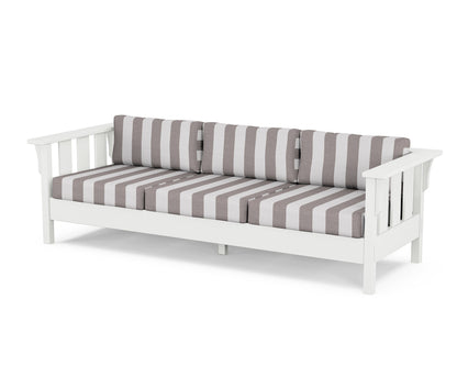 Martha Stewart by POLYWOOD® Acadia Deep Seating Sofa in White / Cabana Stripe Grey Mist