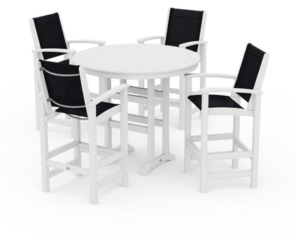 POLYWOOD® Coastal 5-Piece Nautical Trestle Bar Set in White / Black Sling