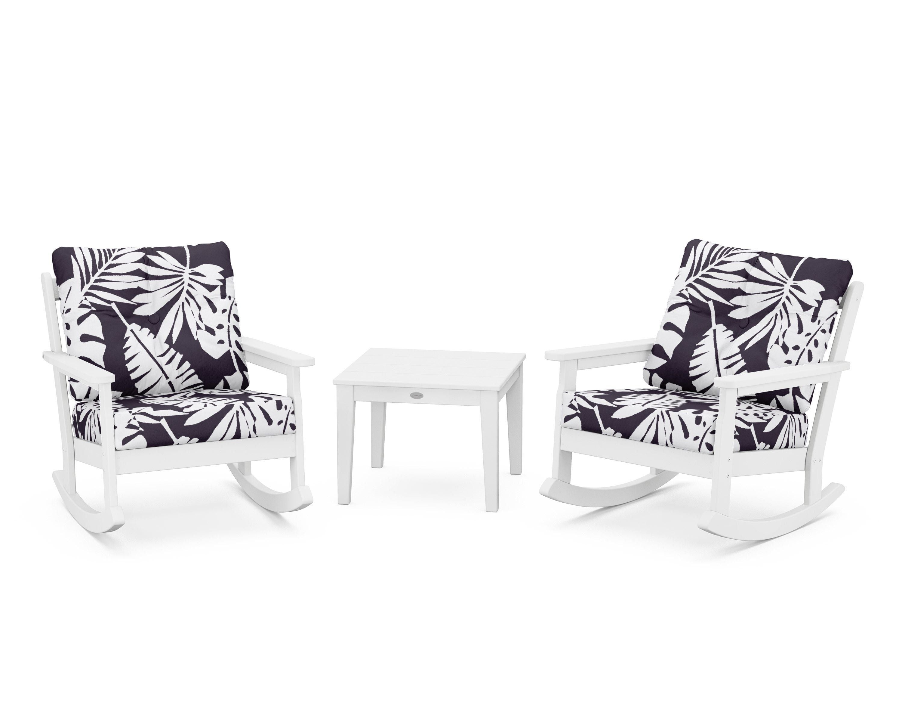 POLYWOOD® Vineyard 3-Piece Deep Seating Rocker Set in White / Leaf Navy