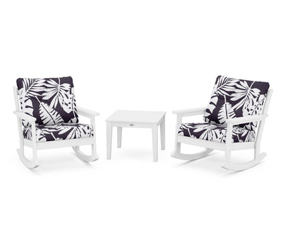 POLYWOOD® Vineyard 3-Piece Deep Seating Rocker Set in White / Leaf Navy