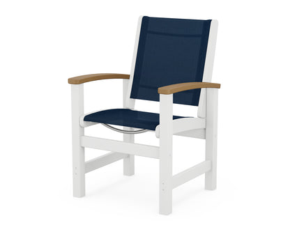 POLYWOOD® Coastal Dining Chair in White / Natural / Navy Blue Sling