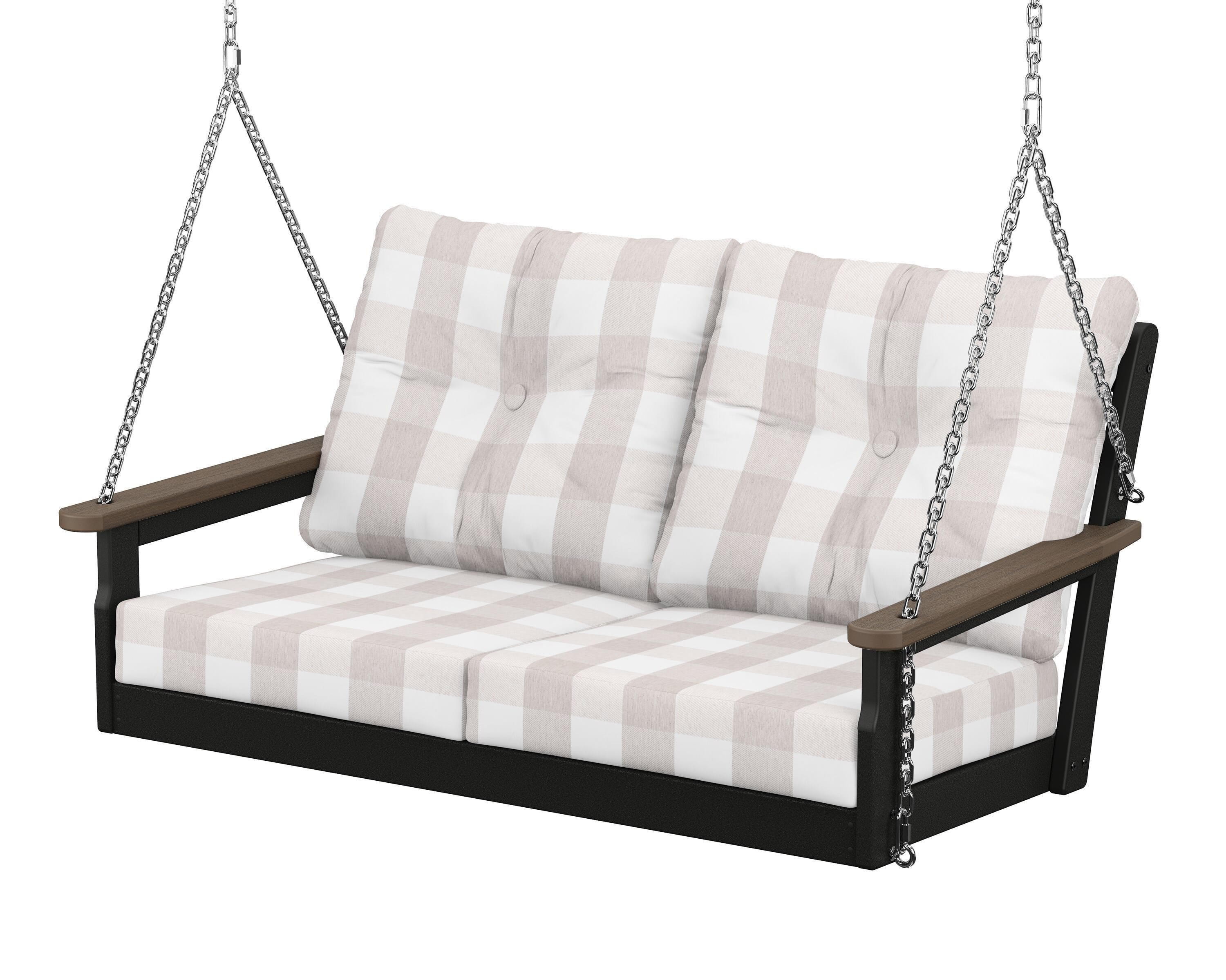 POLYWOOD® Vineyard Deep Seating Swing in Black / Kona / Buffalo Plaid Dune Burlap