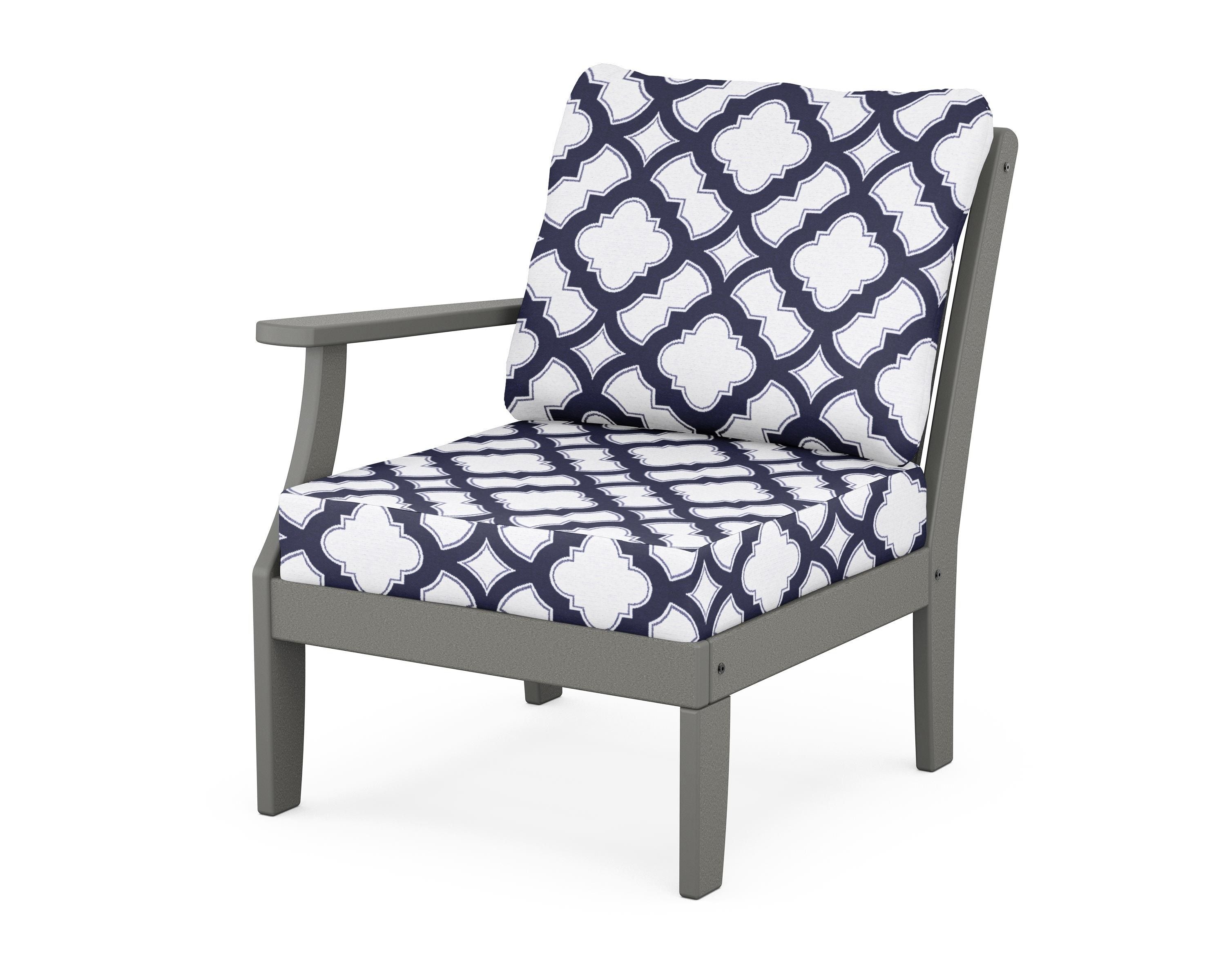 POLYWOOD® Braxton Modular Left Arm Chair in Slate Grey / Trellis Navy