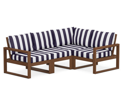 POLYWOOD® EDGE 4-Piece Modular Deep Seating Set in Teak / Cabana Stripe Navy