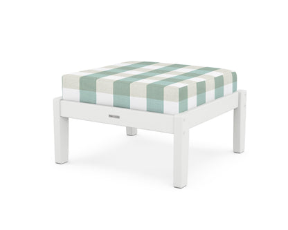 Martha Stewart by POLYWOOD® Chinoiserie Deep Seating Ottoman in White / Buffalo Plaid Glacier Spa
