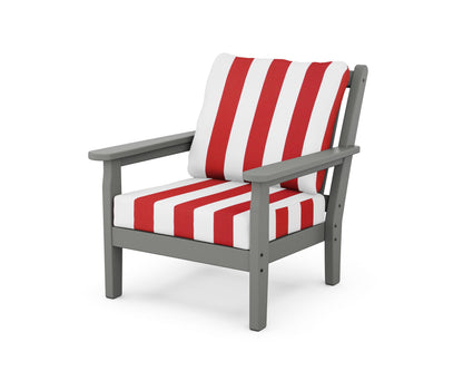POLYWOOD® Chippendale Deep Seating Chair in Slate Grey / Cabana Stripe Crimson