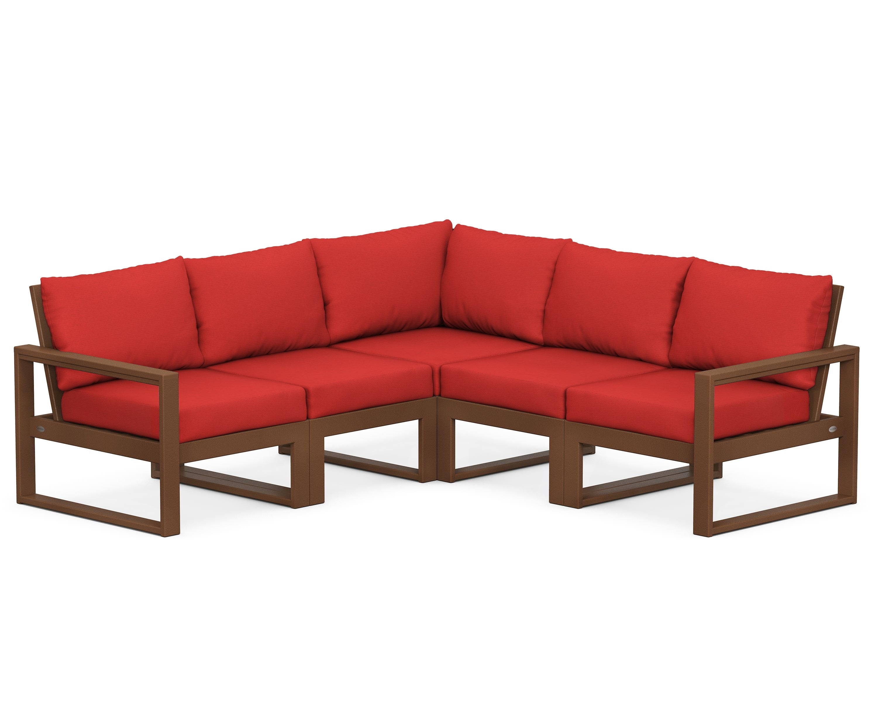 POLYWOOD® EDGE 5-Piece Modular Deep Seating Set in Teak / Crimson Linen