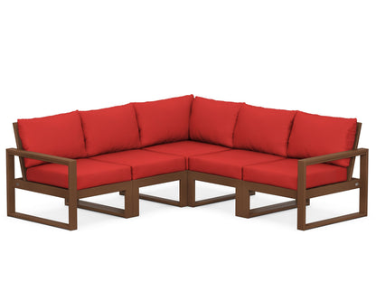 POLYWOOD® EDGE 5-Piece Modular Deep Seating Set in Teak / Crimson Linen