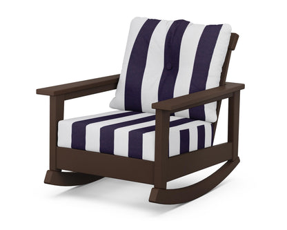 POLYWOOD® Prescott Deep Seating Rocking Chair in Mahogany / Cabana Stripe Navy