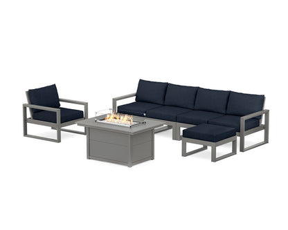 POLYWOOD® EDGE Sectional Lounge and Fire Pit Set in Slate Grey / Marine Indigo