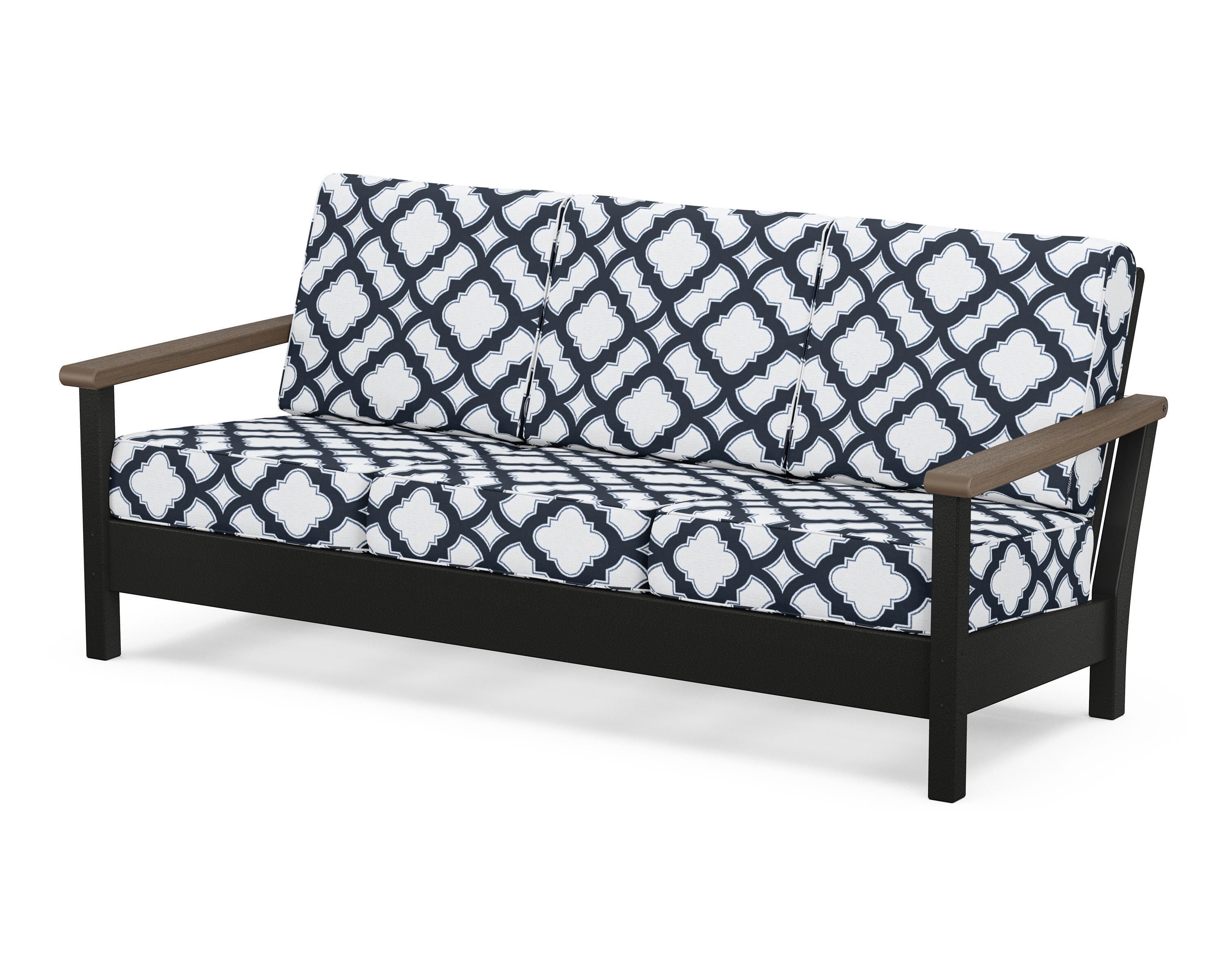 POLYWOOD® Harbour Deep Seating Sofa in Black / Kona / Trellis Marine Indigo