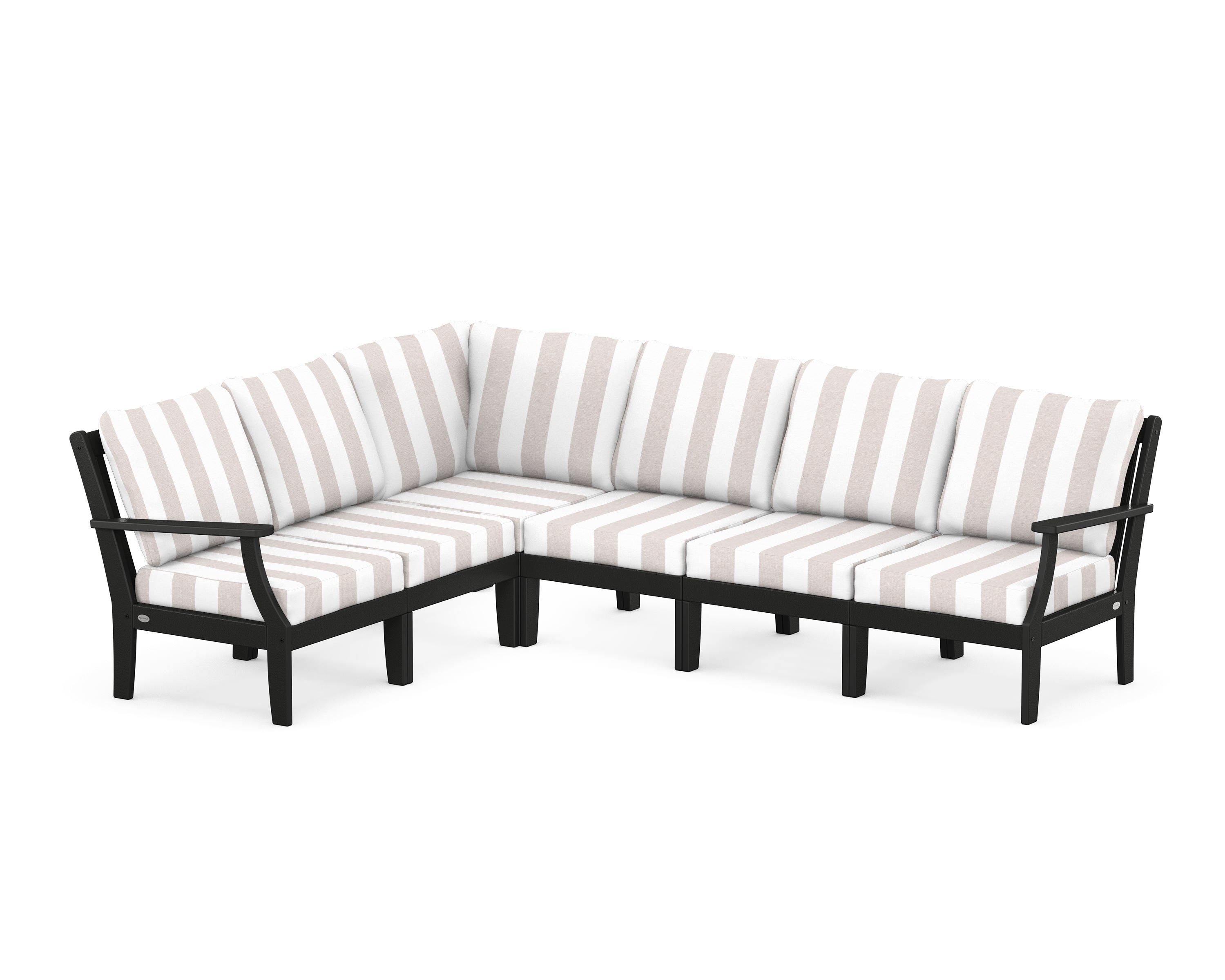 POLYWOOD® Braxton Modular 6-Piece Deep Seating Set in Black / Cabana Stripe Dune Burlap