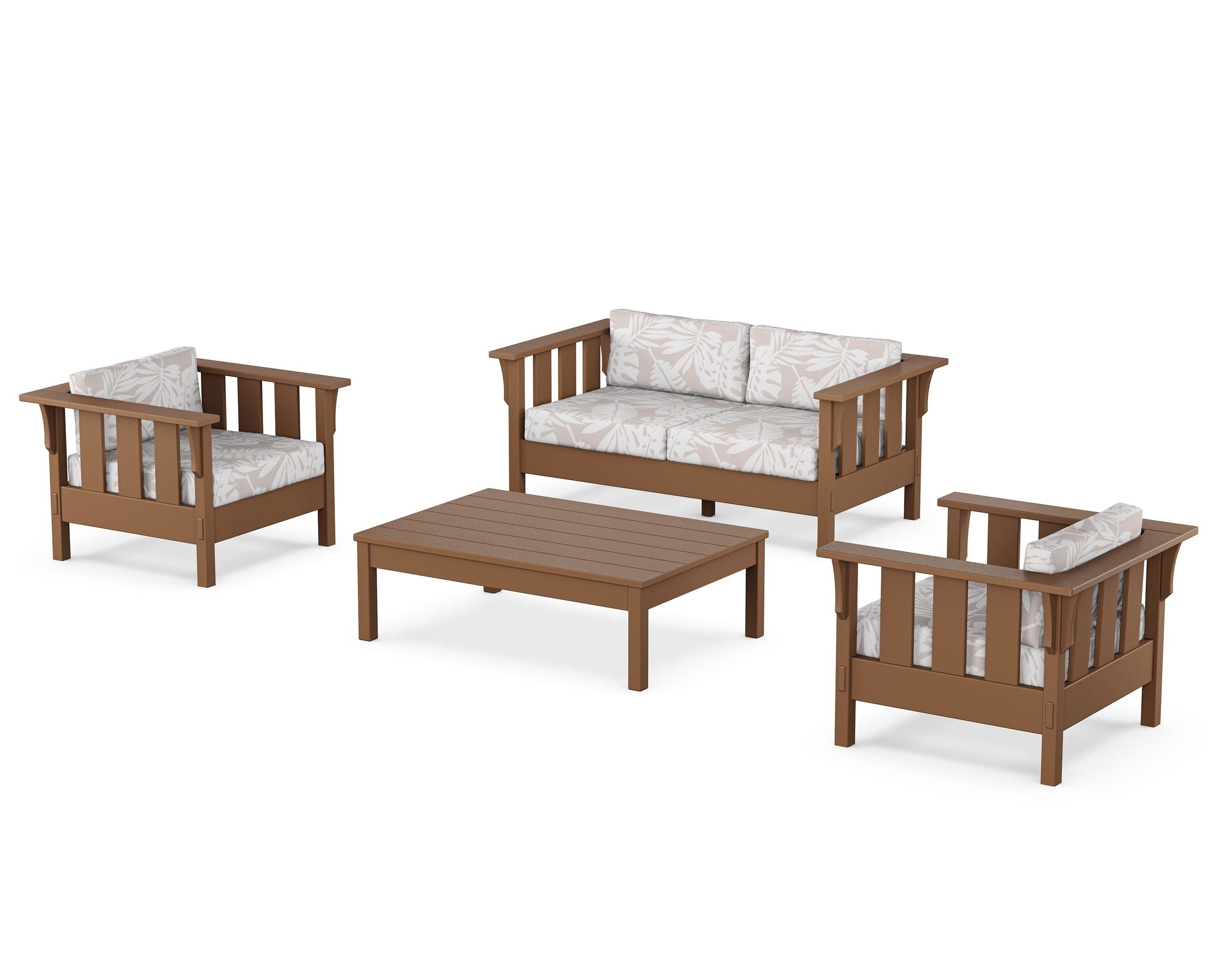 Martha Stewart by POLYWOOD® Acadia 4-Piece Deep Seating Set with Loveseat in Teak / Leaf Dune Burlap