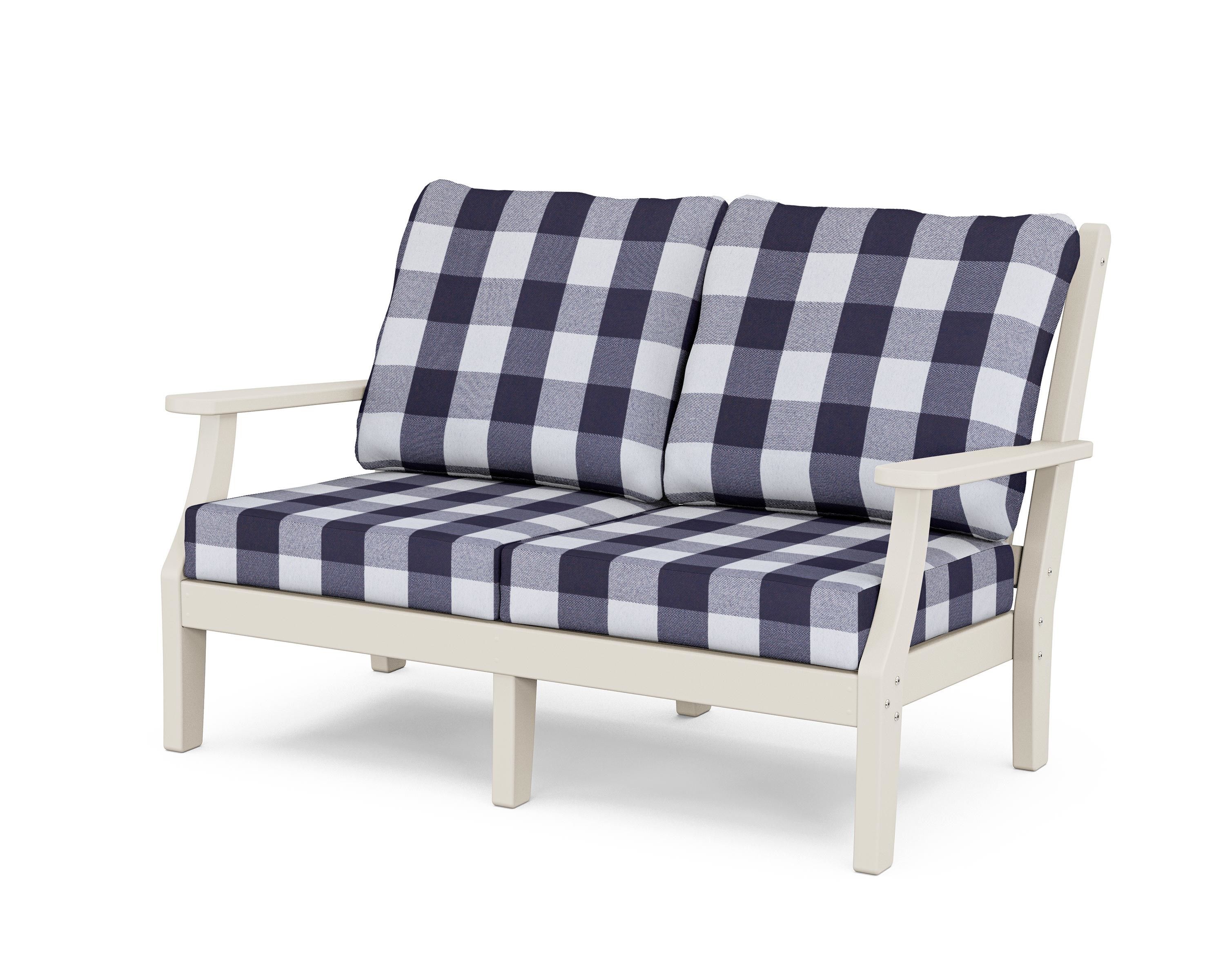 Country Living Wovendale Deep Seating Loveseat in Sand / Buffalo Plaid Navy