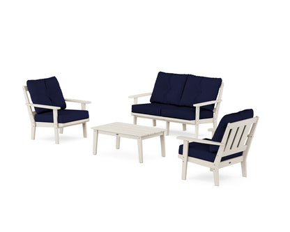 POLYWOOD® Oxford 4-Piece Deep Seating Set with Loveseat in Sand / Navy
