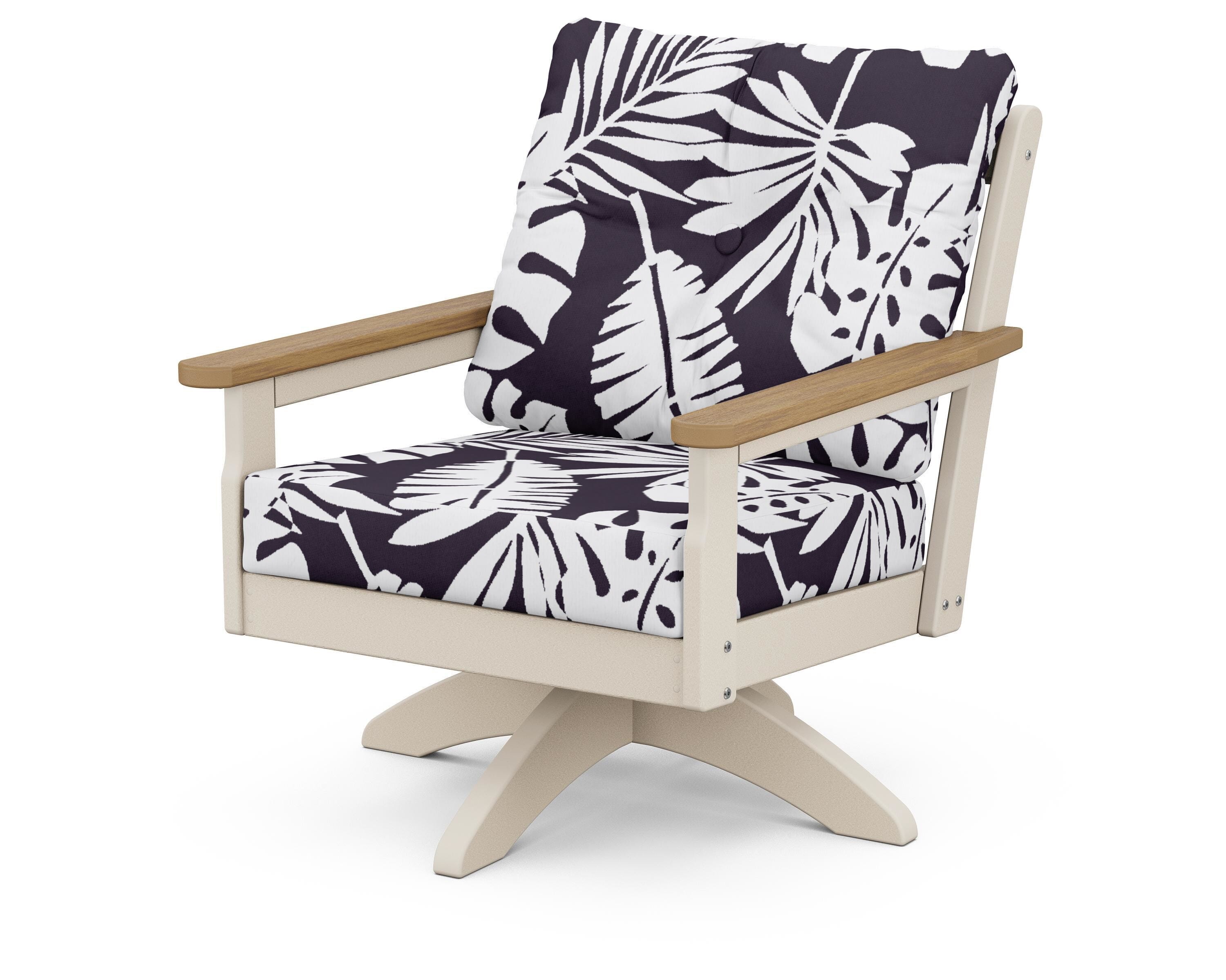 POLYWOOD® Vineyard Deep Seating Swivel Chair in Sand / Natural / Leaf Navy