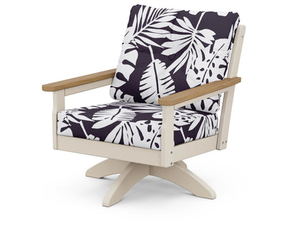 POLYWOOD® Vineyard Deep Seating Swivel Chair in Sand / Natural / Leaf Navy