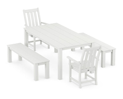 POLYWOOD® Vineyard 5-Piece Parsons Dining Set with Benches in White