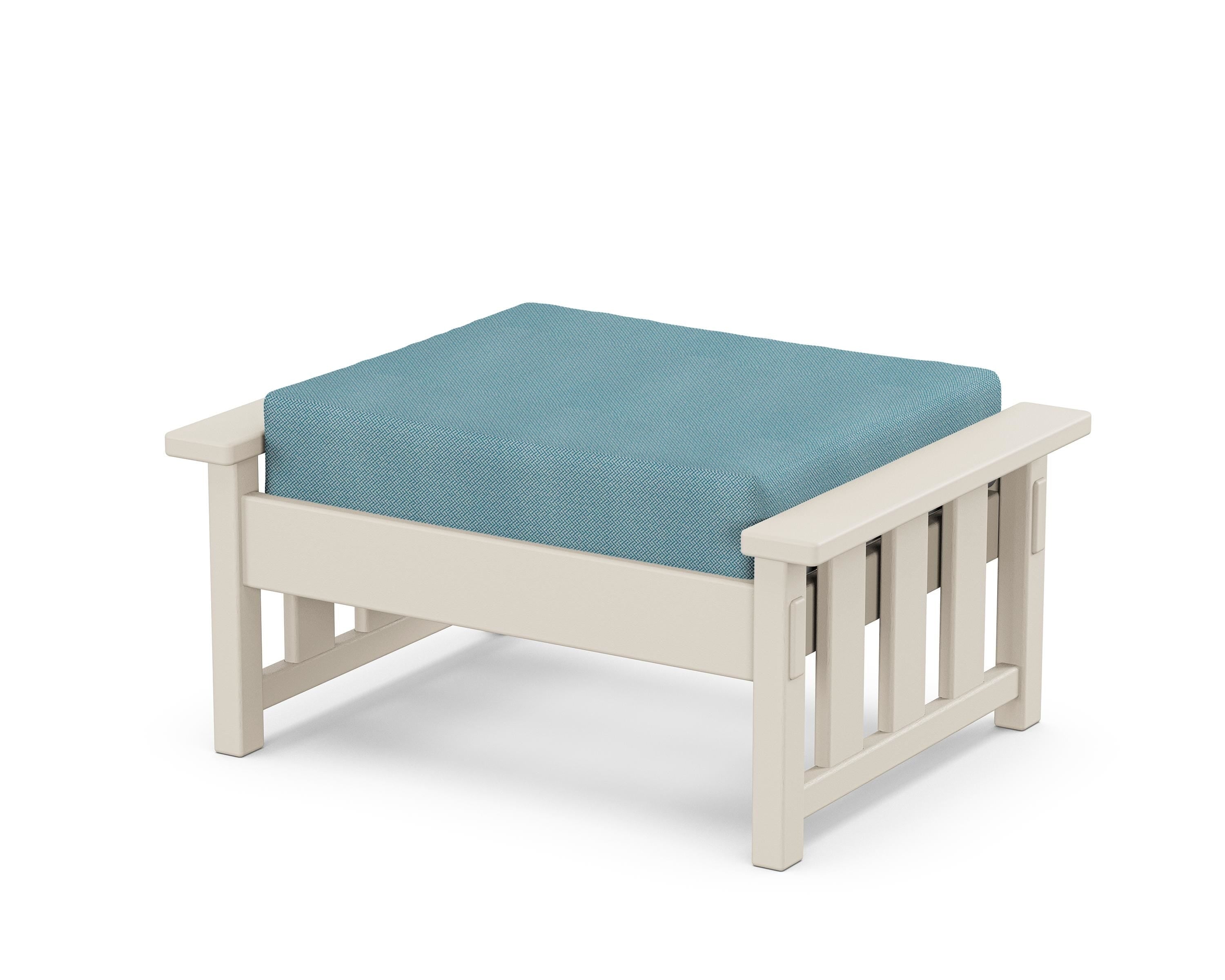 Martha Stewart by POLYWOOD® Acadia Deep Seating Ottoman in Sand / Lattice Sky Blue