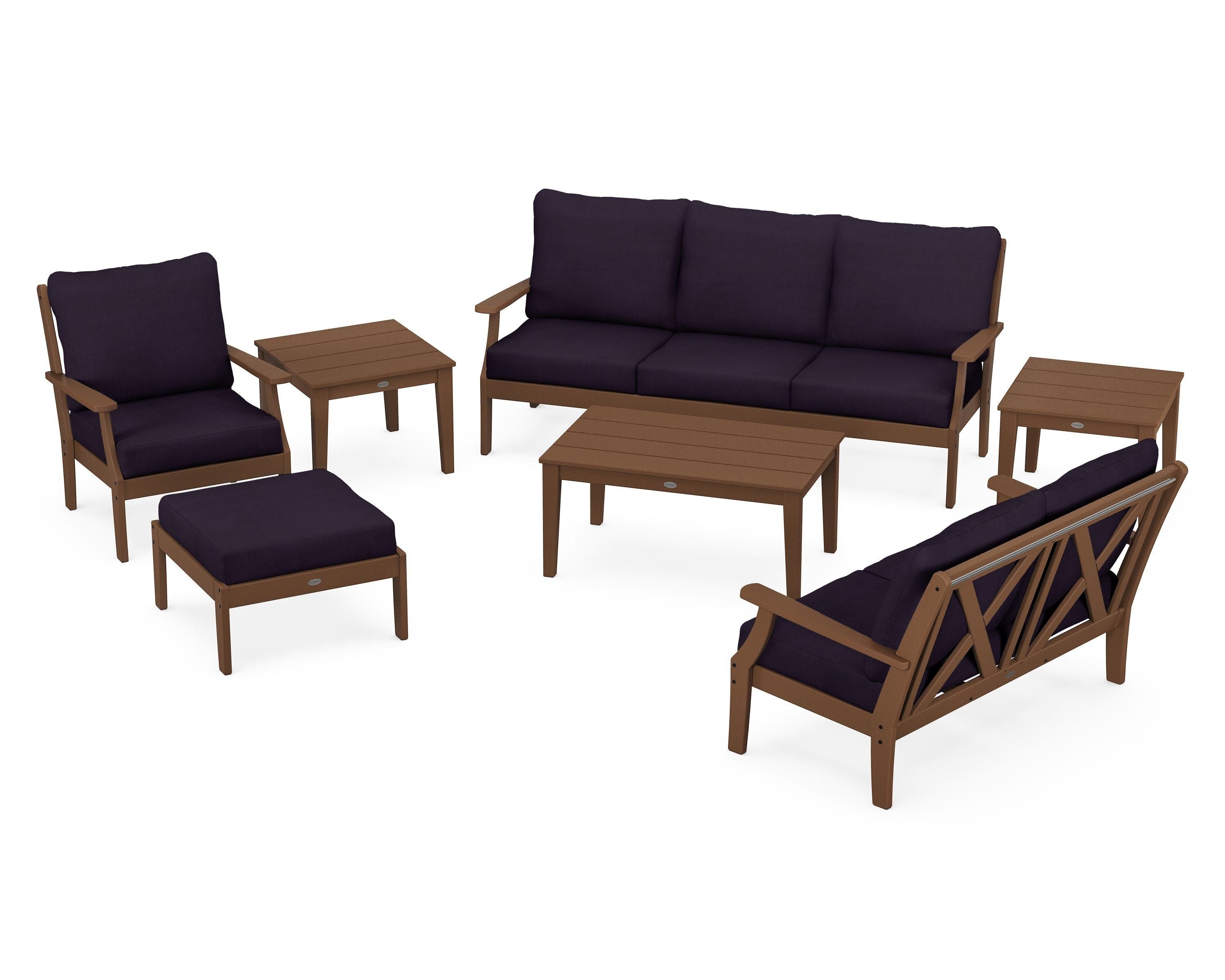 POLYWOOD® Braxton 7-Piece Deep Seating Set in Teak / Navy Linen