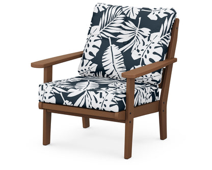 POLYWOOD® Lakeside Deep Seating Chair in Teak / Leaf Marine Indigo