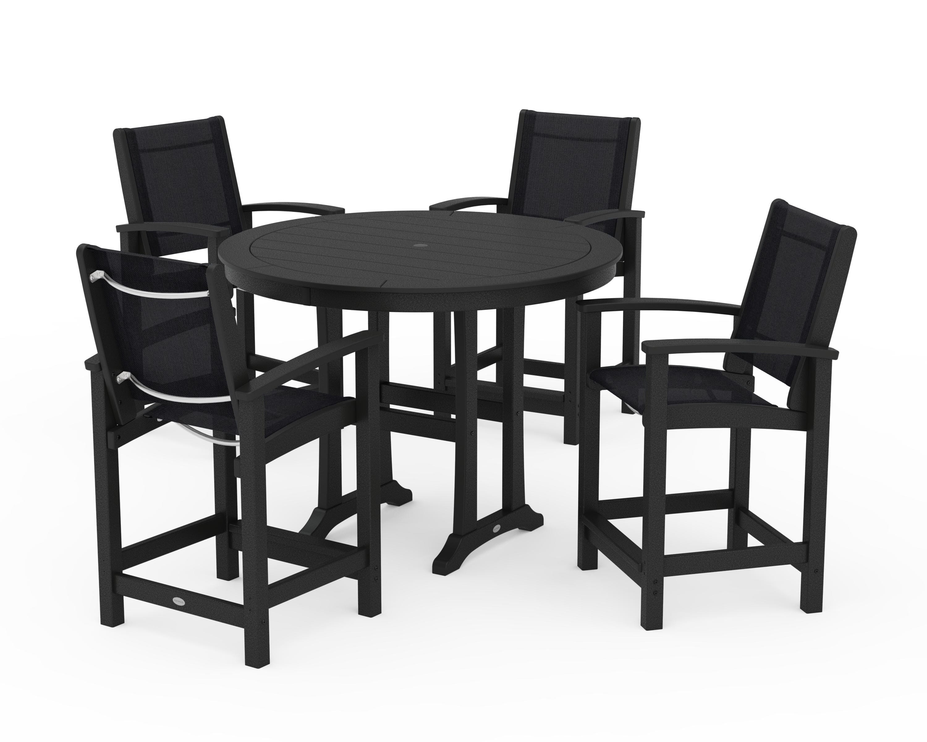POLYWOOD® Coastal 5-Piece Counter Set in Black / Black Sling