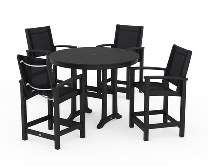 POLYWOOD® Coastal 5-Piece Counter Set in Black / Black Sling