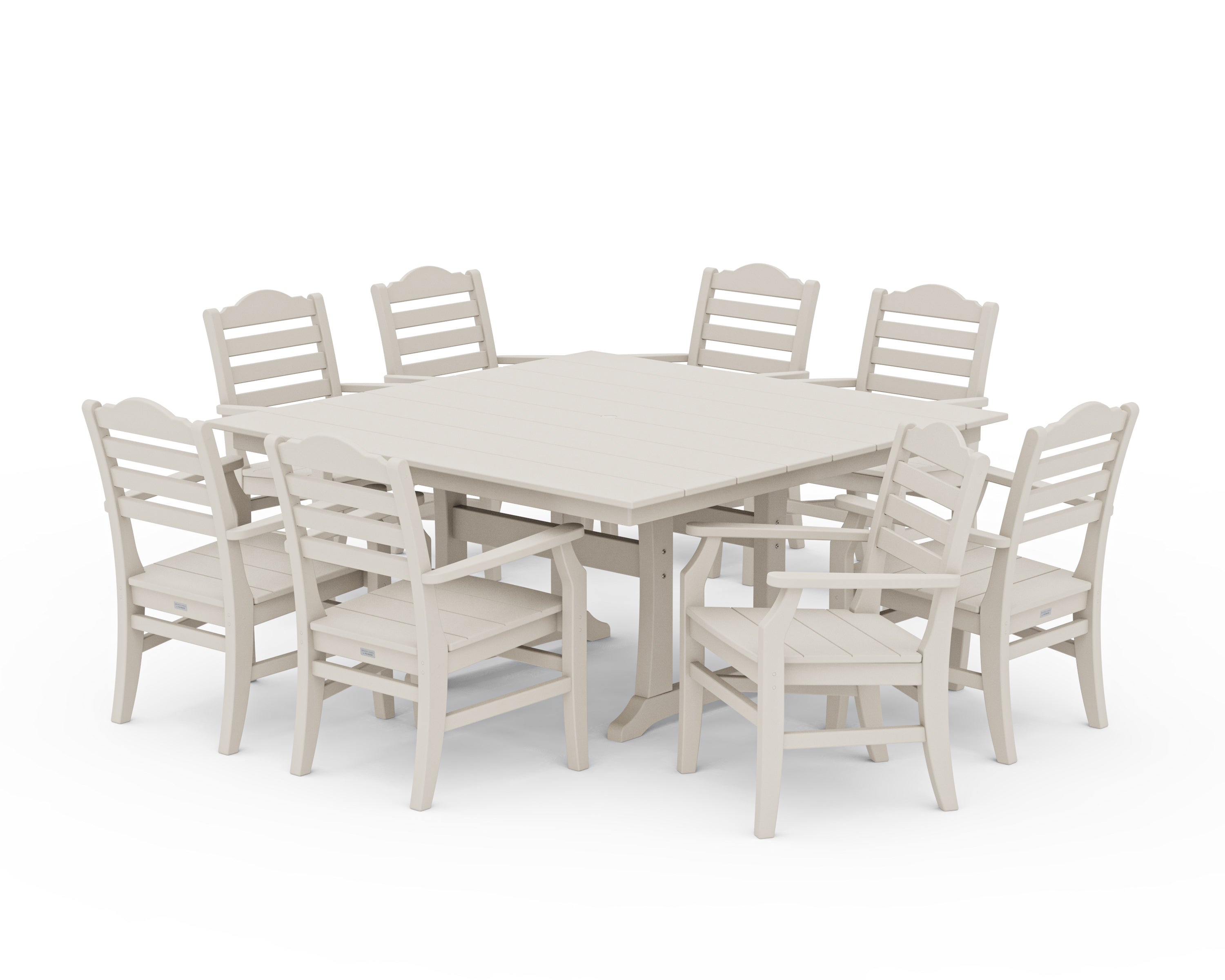 POLYWOOD® Savannah 9-Piece Square Farmhouse Dining Set with Trestle Legs in Sand