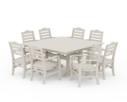 POLYWOOD® Savannah 9-Piece Square Farmhouse Dining Set with Trestle Legs in Sand