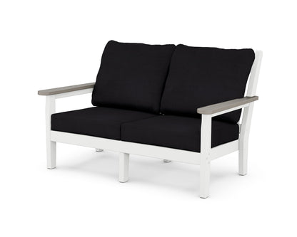 POLYWOOD® Chippendale Deep Seating Loveseat in White / Driftwood / Midnight Linen