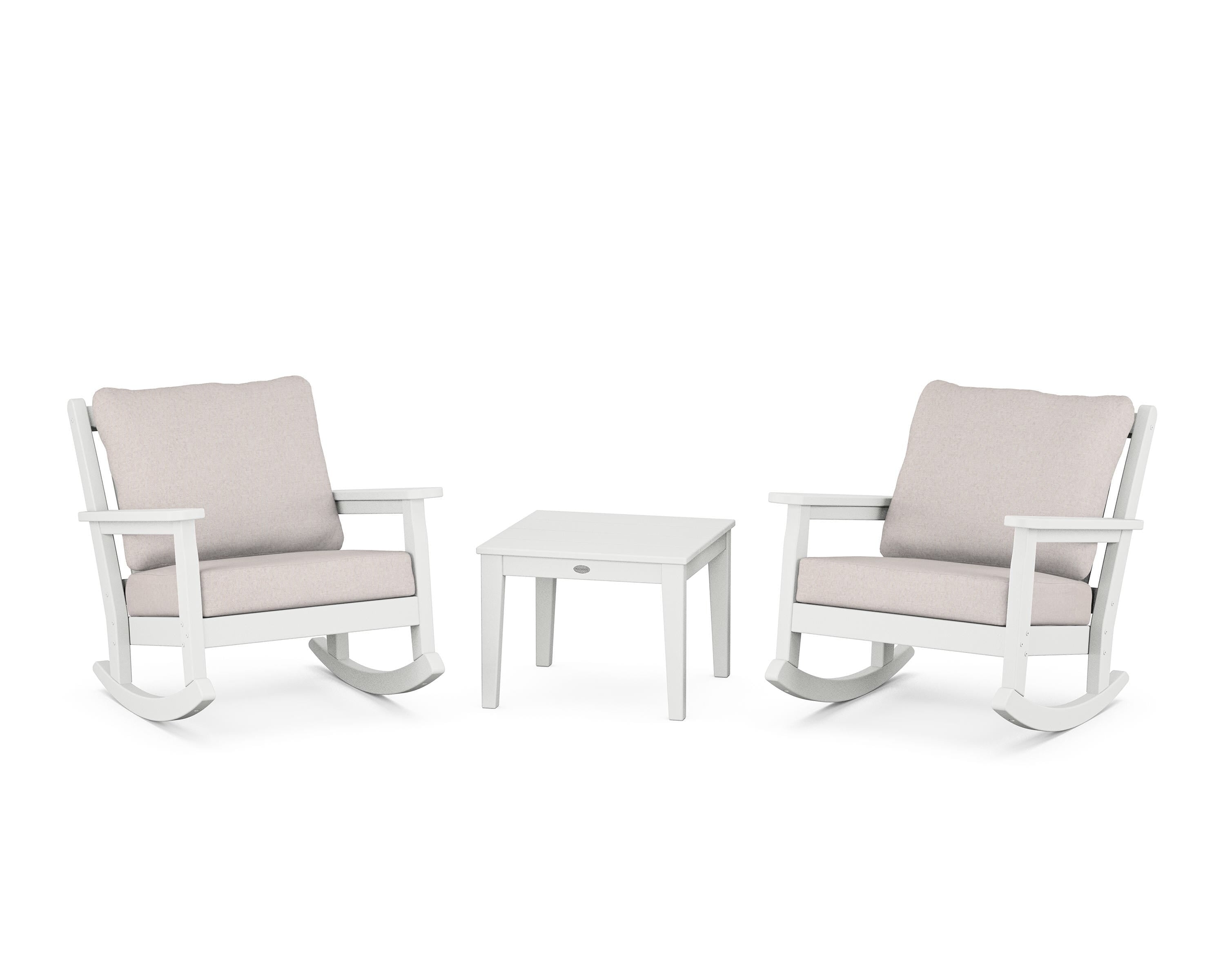 POLYWOOD® Chippendale 3-Piece Deep Seating Rocker Set in White / Dune Burlap