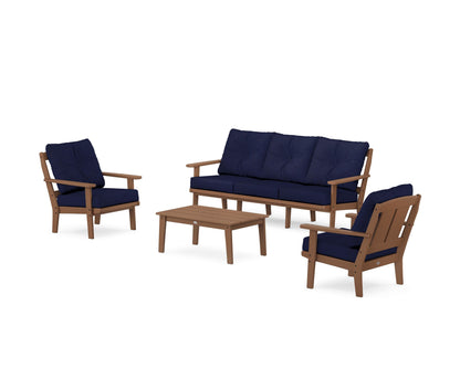 POLYWOOD® Mission 4-Piece Deep Seating Set with Sofa in Teak / Navy